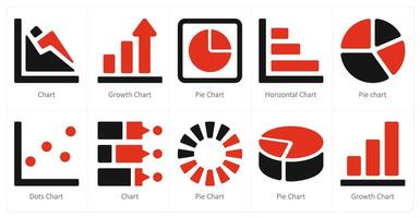 A set of 10 diagram and reports and Reports icons as chart, growth chart, pie chart vector