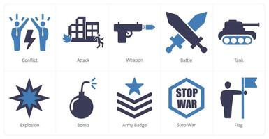 A set of 10 mix icons as conflict, attack, weapon vector