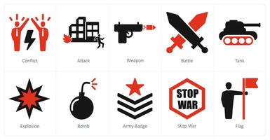 A set of 10 mix icons as conflict, attack, weapon vector