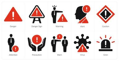 A set of 10 hazard danger icons as danger, danger sign, warning vector