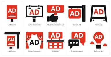 A set of 10 ads and marketing icons as ad board, advertisement, advertisement board vector