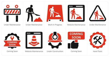 A set of 10 under construction icons as work in progress, website maintenance vector