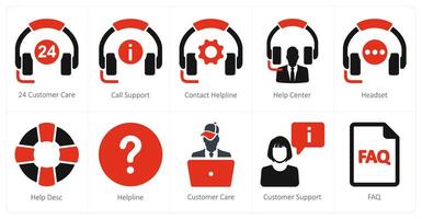 A set of 10 customer support icons as 24 customer care, call support, contact helpline vector