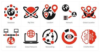 A set of 10 big data icons as database, big data, location vector