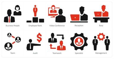 A set of 10 human resource icons as business people, employee rank, conference vector
