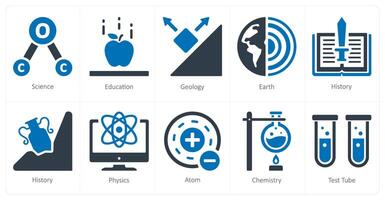 un conjunto de 10 Ciencias y experimentar íconos como ciencia, educación, geología vector
