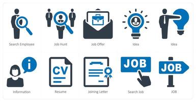 A set of 10 humanresources icons as search employee, job hunt, job offer vector