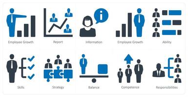 A set of 10 humanresources icons as employee growth, report, information vector