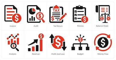 un conjunto de 10 contabilidad íconos como factura, auditoría, impuesto regreso vector