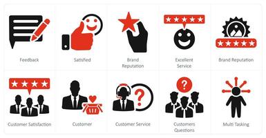 A set of 10 customer service icons as feedback, satisfied, brand reputation, excellent service vector