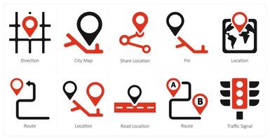 un conjunto de 10 navegación íconos como dirección, ciudad mapa, compartir ubicación vector