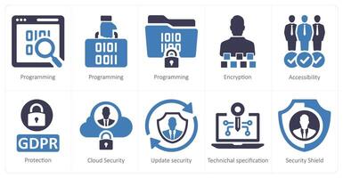 A set of 10 gdpr icons as programming, encryption, accessibility vector