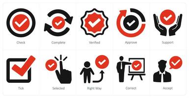 A set of 10 checkmark icons as check, complete, verified vector