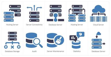 A set of 10 Big Data icons as hosting server, server connectivity, hosting server vector