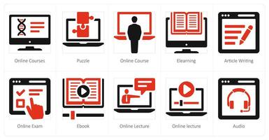 A set of 10 online education icons as online classes, puzzle, online course vector