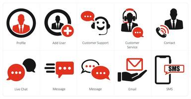 A set of 10 contact icons as profile, add user, customer support vector