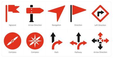 A set of 10 Navigation icons as signpost, arrow direction, navigation vector