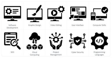 A set of 10 hard skills icons as software development, graphic design, editing vector