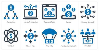 un conjunto de 10 recaudación de fondos íconos como transacción, dinero transacción, pago página vector