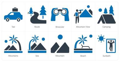 A set of 10 Travel and vacation icons as taxi, route, binocular vector