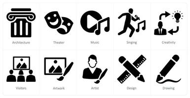 A set of 10 art icons as architecture, theater, music vector