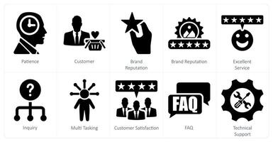 A set of 10 customer service icons as patience, customer, brand reputation vector