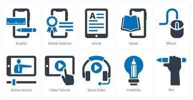 A set of 10 onlineeducation icons as graphic, mobile diploma, article vector