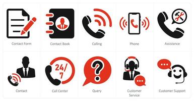 A set of 10 contact icons as contact form, contact book, calling vector
