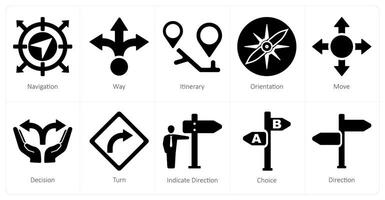 A set of 10 direction icons as navigation, way, itinerary vector