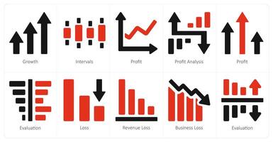 un conjunto de 10 diagrama y informes y informes íconos como crecimiento, intervalos, lucro vector