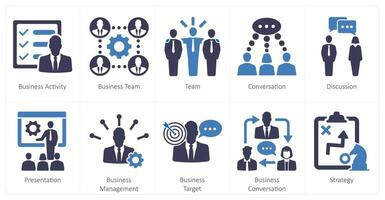 A set of 10 mix icons as business activity, business team, team vector