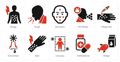 A set of 10 allergy icons as allergy, cough, dermatitis vector