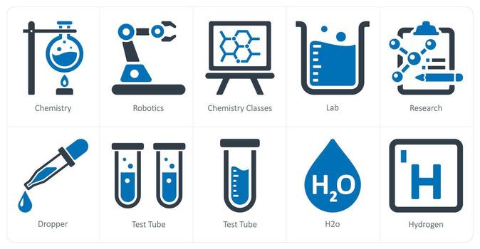 A set of 10 Science and Experiment icons as chemistry, robotics, chemistry classes vector
