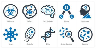 un conjunto de 10 Ciencias y experimentar íconos como biológico, biología, neurociencia vector