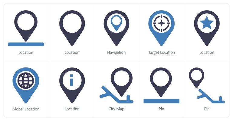 A set of 10 Navigation icons as location, navigation, target location