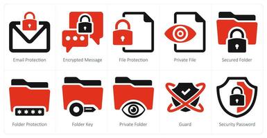 A set of 10 Security icons as email protection, encrypted message, file protection vector