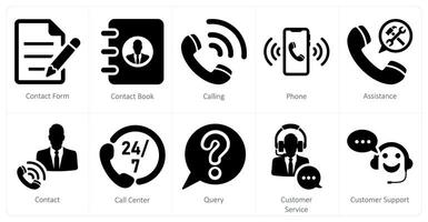 A set of 10 contact icons as contact form, contact book, calling vector