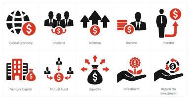 A set of 10 investment icons as global economy, dividend, inflation vector