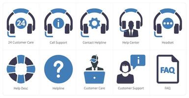 A set of 10 Customer Support icons as 24 customer care, call support, contact helpline vector
