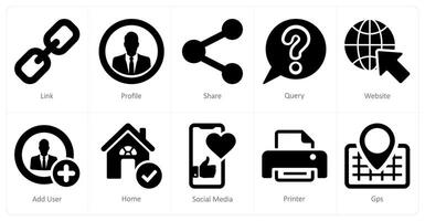A set of 10 contact icons as link, profile, share vector