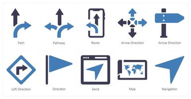 A set of 10 Navigation icons as path, path way, route vector