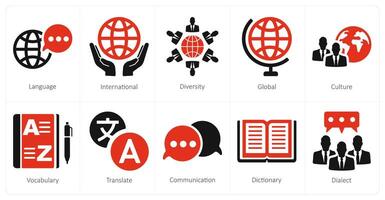 A set of 10 language icons as language, international, diversity vector