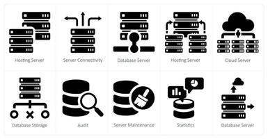 A set of 10 Big Data icons as hosting server, server connectivity, hosting server vector