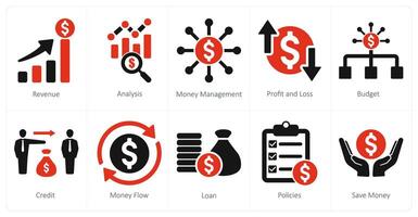 A set of 10 accounting icons as revenue, analysis, money management vector