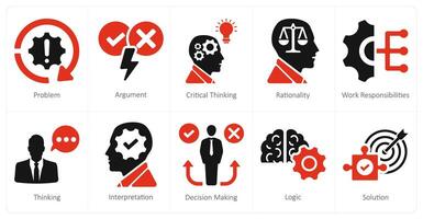 A set of 10 critical thinking icons as problem, argument, critical thinking vector