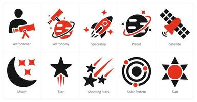 A set of 10 astronomy icons as astronomer, astronomy, spaceship vector