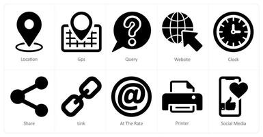 A set of 10 contact icons as location, gps, query vector
