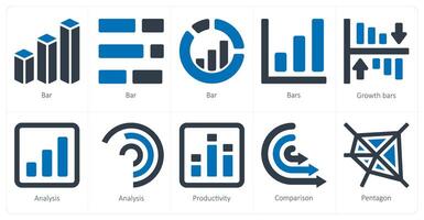 un conjunto de 10 diagramas y informes íconos como bar, crecimiento barras, análisis vector