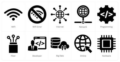 A set of 10 internet computer icons as wifi, wifi error, internet vector