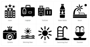 A set of 10 mix icons as hotel, luggage, suitcase vector